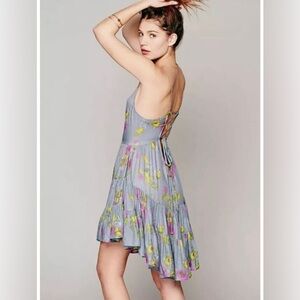 Free people intimately dress small floral boho strappy tiered ruffle slip lace